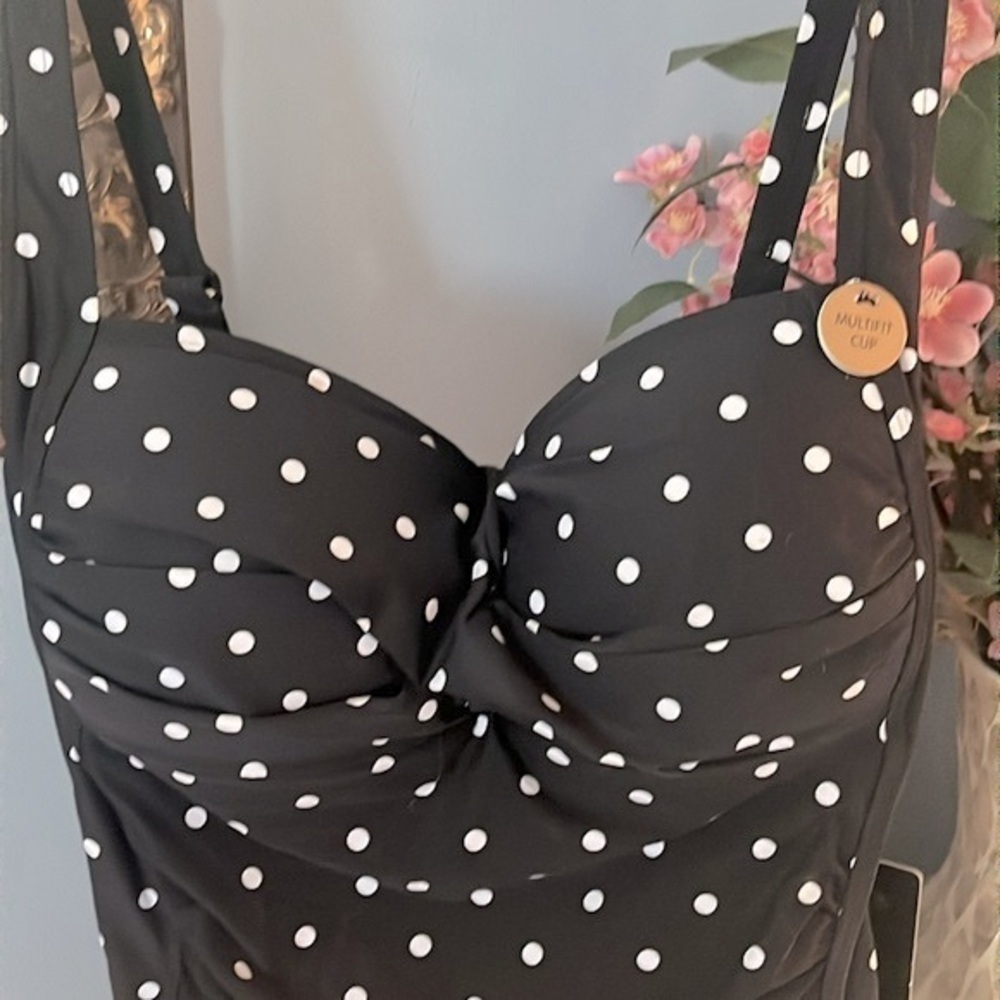 Brand New Nip Tuck Swim Polka Dot Black & White Slimming Tummy Control Swimsuit - Picture 5 of 15